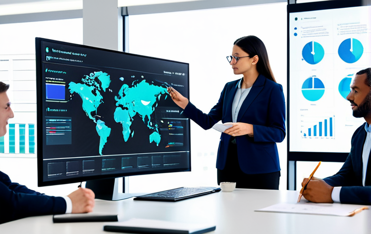 A diverse group of professional individuals, male and female, of varying ethnicities, fully clothed in modern, modest business attire, collaborating actively in a bright, contemporary open-plan office. They are gathered around a large interactive screen displaying complex data visualizations and design mockups, suggesting a multidisciplinary team. One person points thoughtfully at the screen, another takes notes, and a third observes with an analytical expression. The scene emphasizes seamless teamwork and the integration of diverse expertise, reflecting T-shaped skills. The background features blurred office equipment and natural light. Perfect anatomy, correct proportions, well-formed hands, proper finger count, natural body proportions, natural pose. Professional photography, high-resolution, sharp focus, vibrant colors, appropriate content, safe for work, professional, family-friendly.