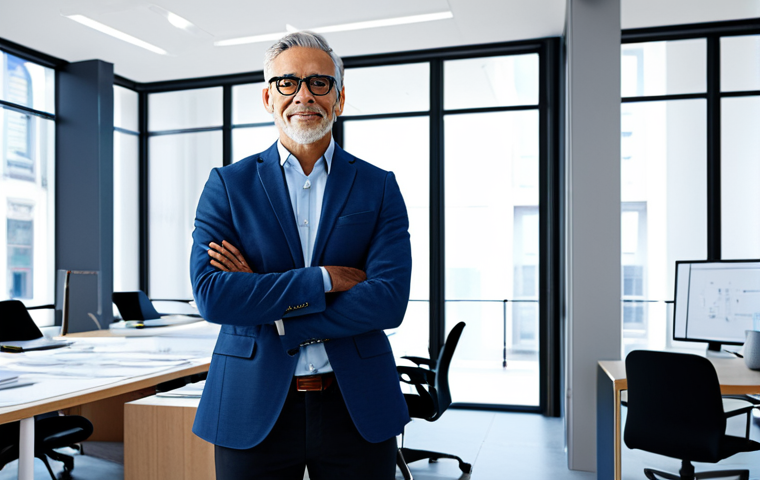 **
"A professional architect, fully clothed in a stylish, modern business casual outfit, standing in a bright, open-plan architectural office filled with blueprints and models. Safe for work, appropriate content, perfect anatomy, natural proportions, professional environment, well-lit."
**